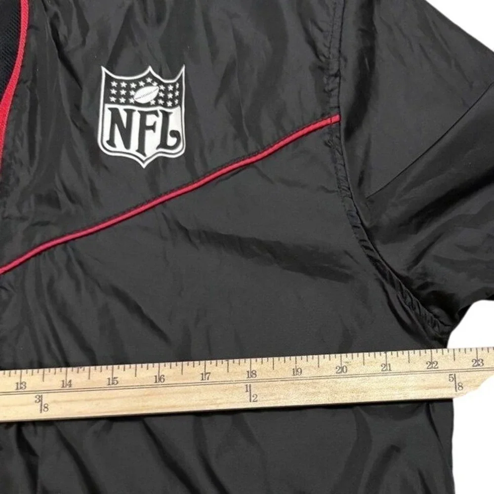 NFL‎ Windbreaker Jacket Mens Medium Black Red Full Zip Hooded Mesh Lined Logo